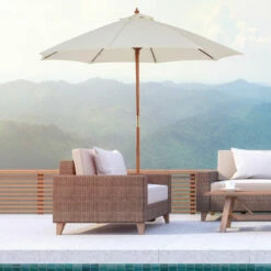 Outsunny 2.5m Wooden Garden Parasol Outdoor Umbrella Canopy W/ Vent Off-White -Outsunny store 30670632 3