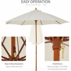 Outsunny 2.5m Wooden Garden Parasol Outdoor Umbrella Canopy W/ Vent Off-White -Outsunny store 30670632 4