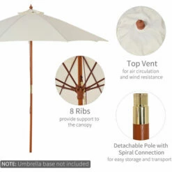 Outsunny 2.5m Wooden Garden Parasol Outdoor Umbrella Canopy W/ Vent Off-White -Outsunny store 30670632 5