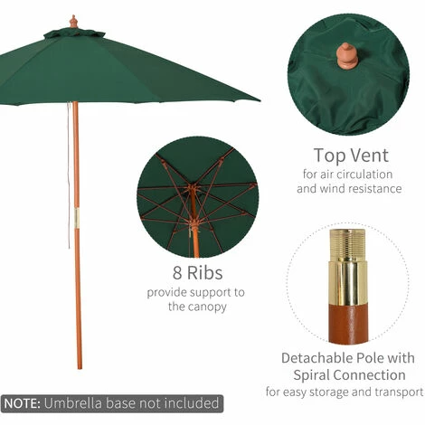 Outsunny 2.5m Wooden Garden Parasol Outdoor Umbrella Canopy W/ Vent Green 7 Outsunny 2.5m Wooden Garden Parasol Outdoor Umbrella Canopy W/ Vent Green - Image 5