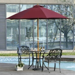 Outsunny 2.5m Wooden Garden Parasol Outdoor Umbrella Canopy W/ Vent Red -Outsunny store 30670640 3
