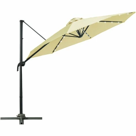 Outsunny 3(m) Cantilever Parasol Patio Sun Umbrella w/ Base Solar Lights Beige Outsunny 3(m) Cantilever Parasol Patio Sun Umbrella W/ Base Solar Lights Beige -Outsunny store 30670646 1
