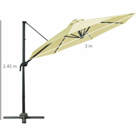 Outsunny 3(m) Cantilever Parasol Patio Sun Umbrella w/ Base Solar Lights Beige Outsunny 3(m) Cantilever Parasol Patio Sun Umbrella W/ Base Solar Lights Beige -Outsunny store 30670646 2