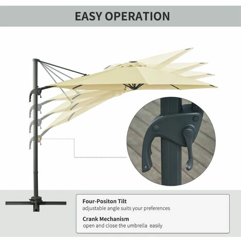 Outsunny 3(m) Cantilever Parasol Patio Sun Umbrella w/ Base Solar Lights Beige Outsunny 3(m) Cantilever Parasol Patio Sun Umbrella W/ Base Solar Lights Beige -Outsunny store 30670646 4