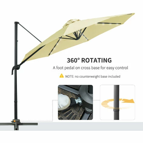Outsunny 3(m) Cantilever Parasol Patio Sun Umbrella w/ Base Solar Lights Beige Outsunny 3(m) Cantilever Parasol Patio Sun Umbrella W/ Base Solar Lights Beige -Outsunny store 30670646 5