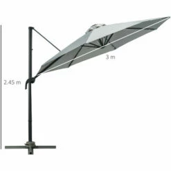 Alternative view of Outsunny 3(m) Cantilever Parasol Patio Sun Umbrella W/ Base Solar Lights Grey
