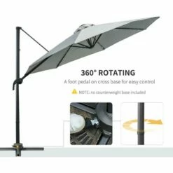 Outsunny 3(m) Cantilever Parasol Patio Sun Umbrella W/ Base Solar Lights Grey -Outsunny store 30670653 5