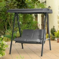 Outsunny 2 Seater Garden Outdoor Swing Chair Hammock W/ Steel Frame Grey -Outsunny store 30773239 3