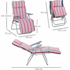Outsunny Set Of 2 Adjustable Sun Lounger Recliner Reclining Seat Red And White -Outsunny store 30812996 2