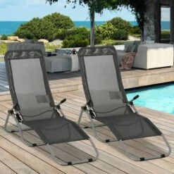Outsunny Set Of 2 Outdoor Recliner Portable Lounge Chairs Adjustable Backrest -Outsunny store 30919145 3