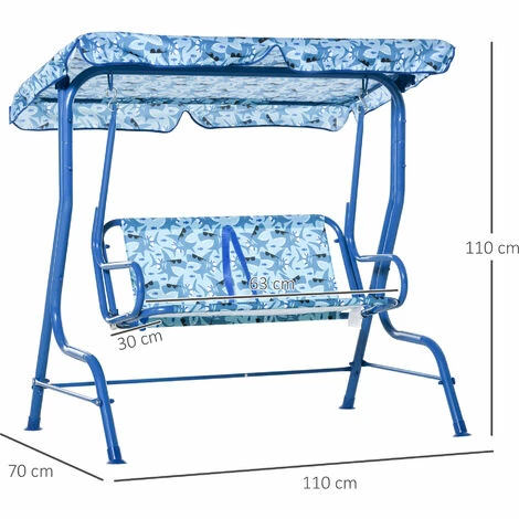 Outsunny Kids Two-Seater Swing Chair Garden Seat w/ Belt Adjustable Canopy Blue Outsunny Kids Two-Seater Swing Chair Garden Seat W/ Belt Adjustable Canopy Blue -Outsunny store 30951672 2
