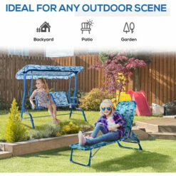 Outsunny Kids Two-Seater Swing Chair Garden Seat W/ Belt Adjustable Canopy Blue 5 Outsunny Kids Two-Seater Swing Chair Garden Seat W/ Belt Adjustable Canopy Blue -Outsunny store 30951672 4