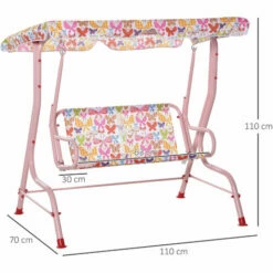 Outsunny Kids Two-Seater Swing Chair Garden Seat W/ Belt Adjustable Canopy Pink -Outsunny store 30951673 2