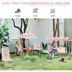 Outsunny Kids Two-Seater Swing Chair Garden Seat W/ Belt Adjustable Canopy Pink -Outsunny store 30951673 4