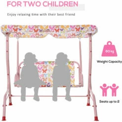 Outsunny Kids Two-Seater Swing Chair Garden Seat W/ Belt Adjustable Canopy Pink -Outsunny store 30951673 5