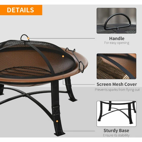 Outsunny Firepit Outdoor Patio Heater w/Spark Screen Cover, Log Grate, Poker Outsunny Firepit Outdoor Patio Heater W/Spark Screen Cover, Log Grate, Poker -Outsunny store 30951733 5