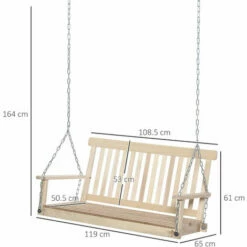 Outsunny 2 Seater Porch Wooden Swing Chair Garden Bench W/ Chains Natural -Outsunny store 30951738 2