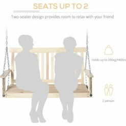 Outsunny 2 Seater Porch Wooden Swing Chair Garden Bench W/ Chains Natural -Outsunny store 30951738 4