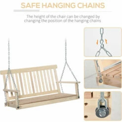 Outsunny 2 Seater Porch Wooden Swing Chair Garden Bench W/ Chains Natural -Outsunny store 30951738 5