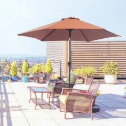 Outsunny Patio Umbrella Parasol Sun Shade Garden Aluminium Coffee 2.7M -Outsunny store 30951811 3