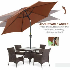 Outsunny Patio Umbrella Parasol Sun Shade Garden Aluminium Coffee 2.7M -Outsunny store 30951811 5