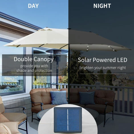 Outsunny 4.4m Double-Sided Sun Umbrella Patio Parasol Solar Lights Cream White Outsunny 4.4m Double-Sided Sun Umbrella Patio Parasol Solar Lights Cream White -Outsunny store 30951838 4