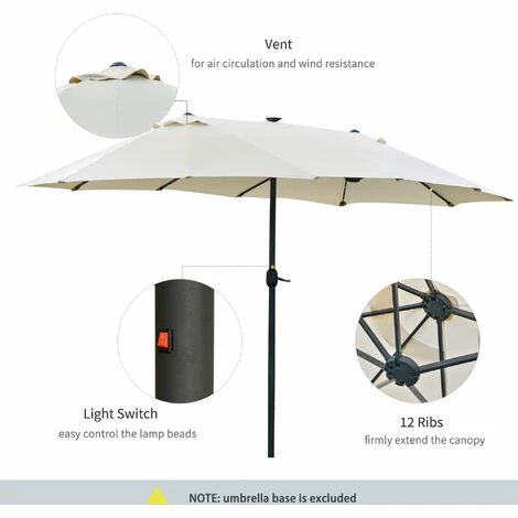 Outsunny 4.4m Double-Sided Sun Umbrella Patio Parasol Solar Lights Cream White Outsunny 4.4m Double-Sided Sun Umbrella Patio Parasol Solar Lights Cream White -Outsunny store 30951838 5
