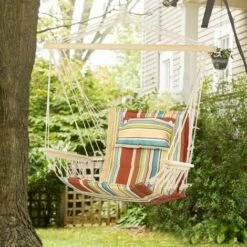 Outsunny Hanging Hammock Swing Chair Safe Wide Seat Indoor Outdoor Stripe -Outsunny store 31017628 3