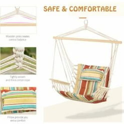 Outsunny Hanging Hammock Swing Chair Safe Wide Seat Indoor Outdoor Stripe -Outsunny store 31017628 5