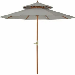 Outsunny Wood Patio Parasol Sun Shade Outdoor Garden Umbrella Canopy Grey