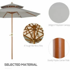 Outsunny Wood Patio Parasol Sun Shade Outdoor Garden Umbrella Canopy Grey -Outsunny store 31050780 4