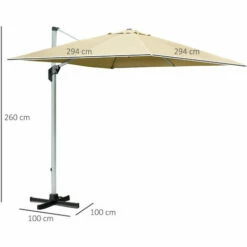 Outsunny 3(m) Cantilever Roma Parasol W/ Crank & Tilt, 360°Rotating, Beige -Outsunny store 31050784 2