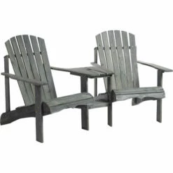 Outsunny Wooden Outdoor Double Adirondack Chair W/ Center Table & Umbrella Hole