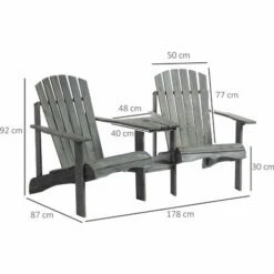 Alternative view of Outsunny Wooden Outdoor Double Adirondack Chair W/ Center Table & Umbrella Hole