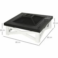 Outsunny 86cm Square Garden Fire Pit Square Table W/ Poker Mesh Cover Log Grate -Outsunny store 31665716 2