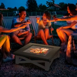 Outsunny 86cm Square Garden Fire Pit Square Table W/ Poker Mesh Cover Log Grate -Outsunny store 31665716 3