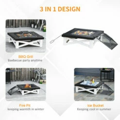 Outsunny 86cm Square Garden Fire Pit Square Table W/ Poker Mesh Cover Log Grate -Outsunny store 31665716 4