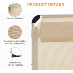 Outsunny Folding Outdoor Reclining Sun Lounger Chair Aluminium Frame Khaki -Outsunny store 31665771 5