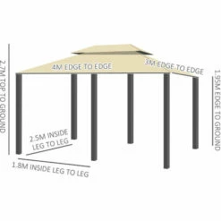 Outsunny 4 X 3(m) Outdoor Gazebo Canopy Garden Pavilion W/ LED Solar Light Khaki -Outsunny store 31665842 2