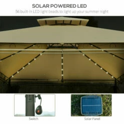 Outsunny 4 X 3(m) Outdoor Gazebo Canopy Garden Pavilion W/ LED Solar Light Khaki -Outsunny store 31665842 4