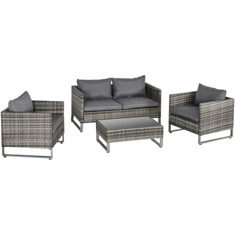 Outsunny 4 PCs PE Rattan Wicker Outdoor Dining Set Sofa Chairs Table Cushions Outsunny 4 PCs PE Rattan Wicker Outdoor Dining Set Sofa Chairs Table Cushions -Outsunny store 31665874 1