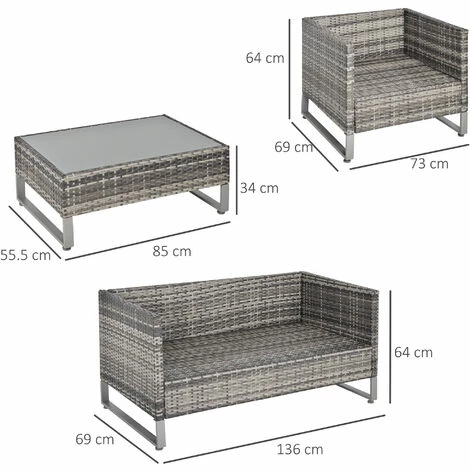 Outsunny 4 PCs PE Rattan Wicker Outdoor Dining Set Sofa Chairs Table Cushions Outsunny 4 PCs PE Rattan Wicker Outdoor Dining Set Sofa Chairs Table Cushions -Outsunny store 31665874 2