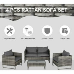 Outsunny 4 PCs PE Rattan Wicker Outdoor Dining Set Sofa Chairs Table Cushions 5 Outsunny 4 PCs PE Rattan Wicker Outdoor Dining Set Sofa Chairs Table Cushions -Outsunny store 31665874 4