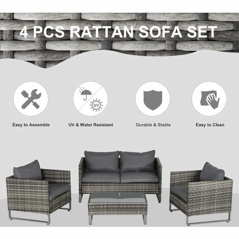 Outsunny 4 PCs PE Rattan Wicker Outdoor Dining Set Sofa Chairs Table Cushions Outsunny 4 PCs PE Rattan Wicker Outdoor Dining Set Sofa Chairs Table Cushions -Outsunny store 31665874 4