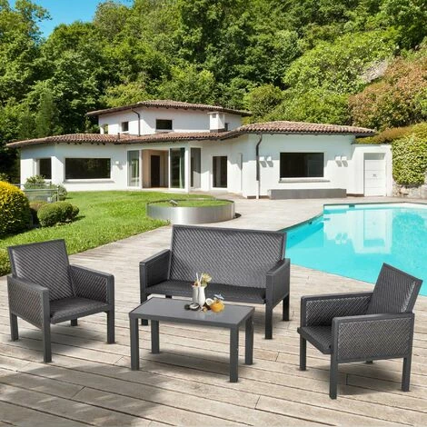 Outsunny 4 Pcs Aluminium Rattan Blend Outdoor Seating Set w/ Sofa Chairs Table Outsunny 4 Pcs Aluminium Rattan Blend Outdoor Seating Set W/ Sofa Chairs Table -Outsunny store 31665888 3