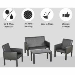 Outsunny 4 Pcs Aluminium Rattan Blend Outdoor Seating Set W/ Sofa Chairs Table 5 Outsunny 4 Pcs Aluminium Rattan Blend Outdoor Seating Set W/ Sofa Chairs Table -Outsunny store 31665888 4
