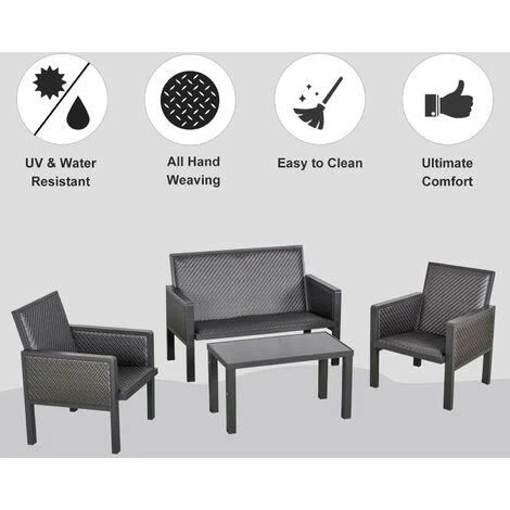 Outsunny 4 Pcs Aluminium Rattan Blend Outdoor Seating Set w/ Sofa Chairs Table Outsunny 4 Pcs Aluminium Rattan Blend Outdoor Seating Set W/ Sofa Chairs Table -Outsunny store 31665888 4