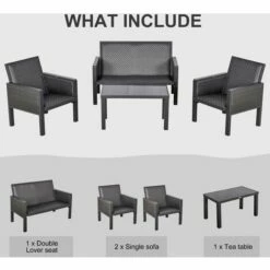 Outsunny 4 Pcs Aluminium Rattan Blend Outdoor Seating Set W/ Sofa Chairs Table 6 Outsunny 4 Pcs Aluminium Rattan Blend Outdoor Seating Set W/ Sofa Chairs Table -Outsunny store 31665888 5