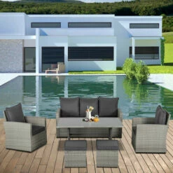 Outsunny 6 PCS Outdoor Rattan Sofa Furniture Sets With Footstool Cushions Grey -Outsunny store 31665899 3