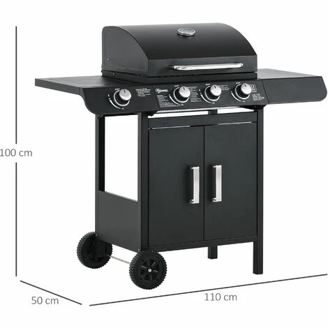 Outsunny Deluxe Gas Barbecue Grill 3+1 Burner Garden BBQ w/ Large Cooking Area Outsunny Deluxe Gas Barbecue Grill 3+1 Burner Garden BBQ W/ Large Cooking Area -Outsunny store 31846930 2